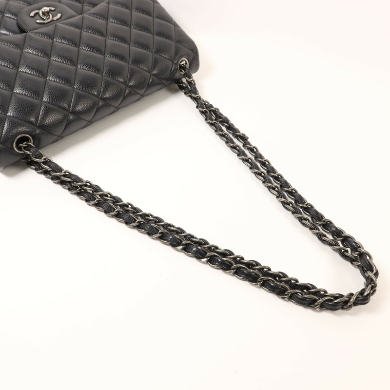 CHANEL 牛皮皮革Large Classic銀扣鏈帶肩背袋-8