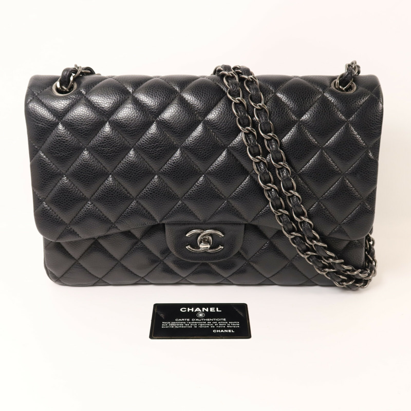 CHANEL 牛皮皮革Large Classic銀扣鏈帶肩背袋-10