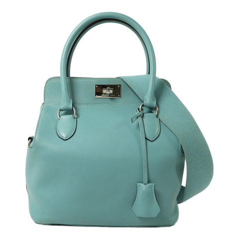 HERMES Swift皮革Tool Box 20銀扣手挽肩背兩用袋Bleu Atoll