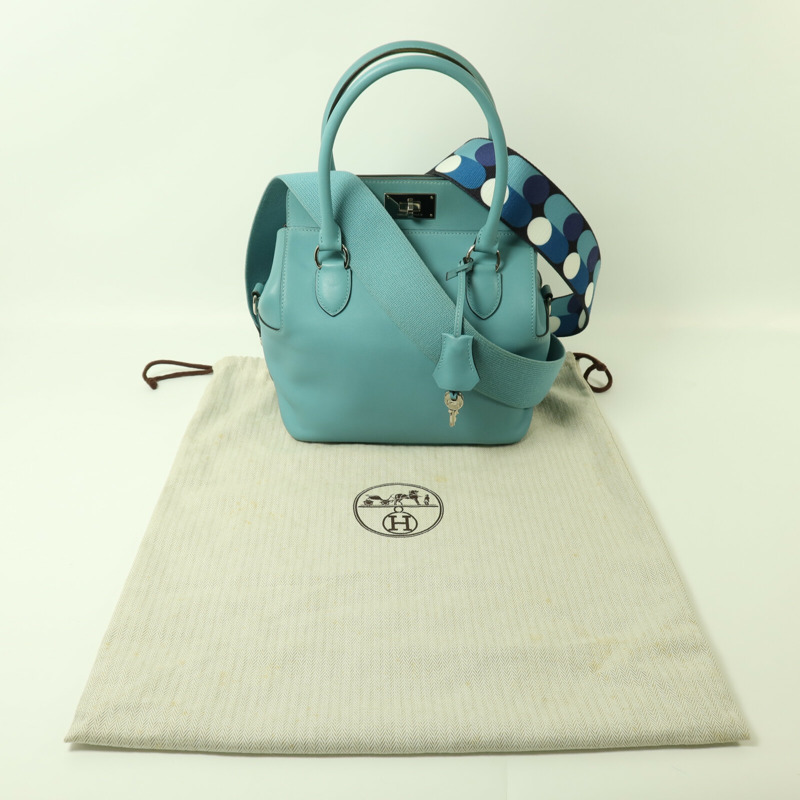 HERMES Swift皮革Tool Box 20銀扣手挽肩背兩用袋Bleu Atoll-9