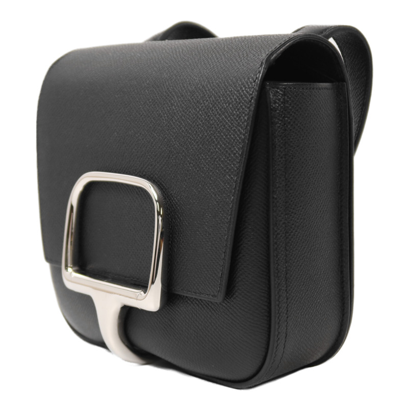 HERMES Epsom皮革Della Cavalleria Mini銀扣肩背袋Noir-2