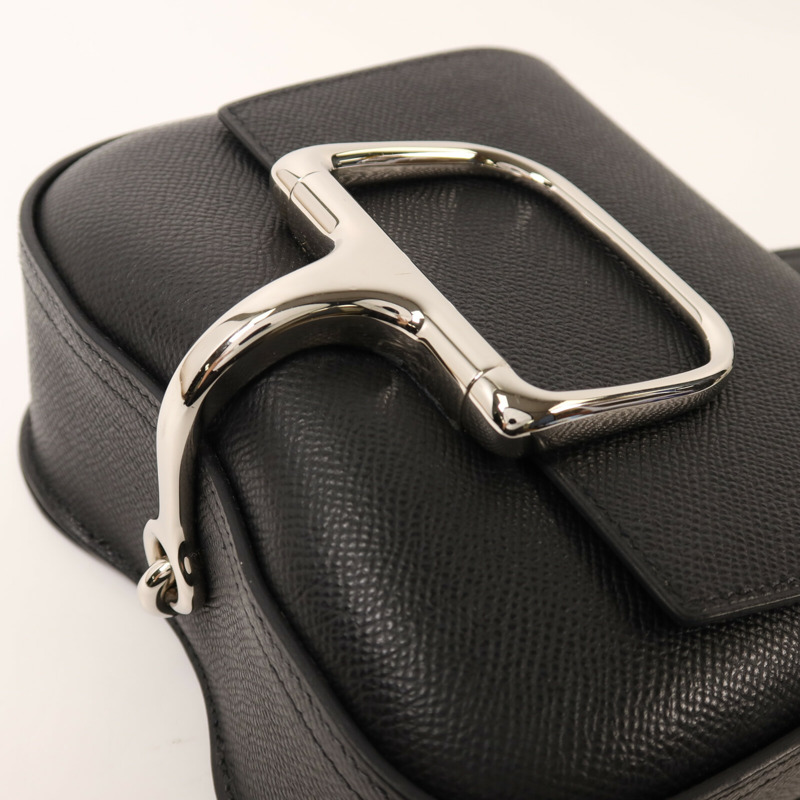 HERMES Epsom皮革Della Cavalleria Mini銀扣肩背袋Noir-7