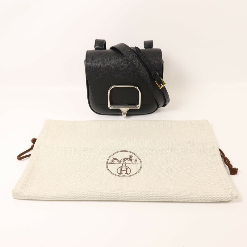 HERMES Epsom皮革Della Cavalleria Mini銀扣肩背袋Noir-9