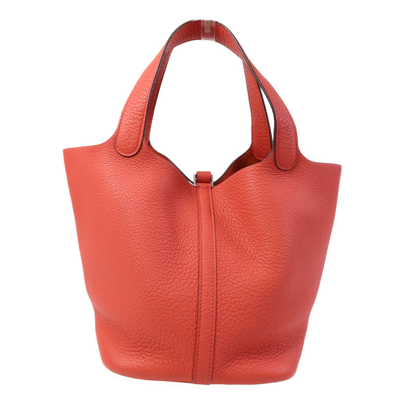 HERMES Clemence皮革Picotin MM銀扣手挽袋Rose Texas-1