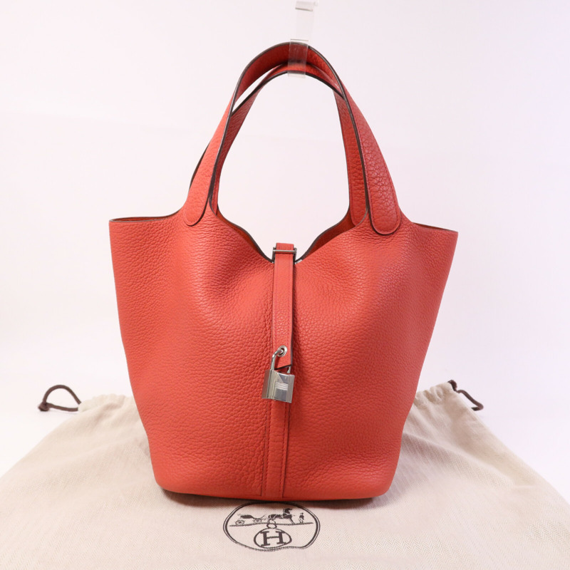 HERMES Clemence皮革Picotin MM銀扣手挽袋Rose Texas-9