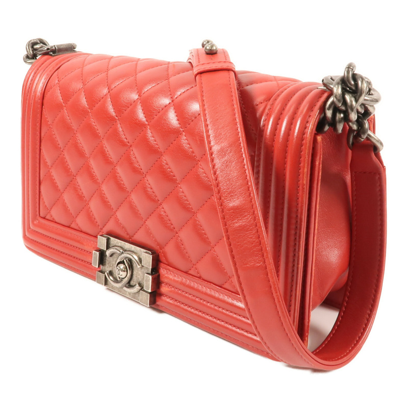 CHANEL 牛皮皮革Boy 25銀扣鏈帶肩背袋-2