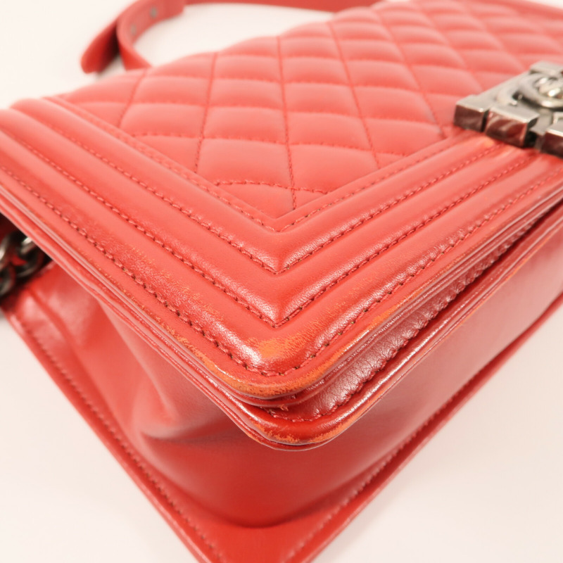 CHANEL 牛皮皮革Boy 25銀扣鏈帶肩背袋-5