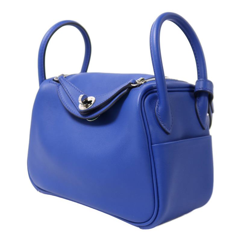 HERMES Swift皮革Mini Lindy銀扣手挽肩背兩用袋Bleu Royal/Menthe-2