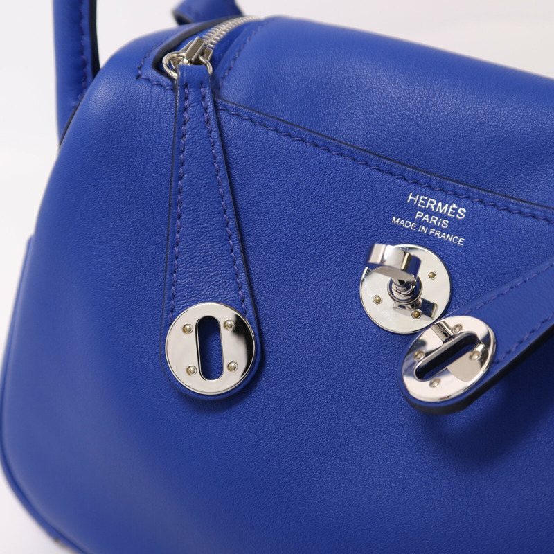 HERMES Swift皮革Mini Lindy銀扣手挽肩背兩用袋Bleu Royal/Menthe-7