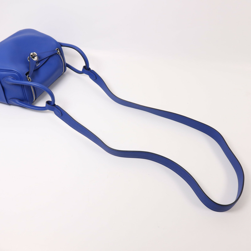 HERMES Swift皮革Mini Lindy銀扣手挽肩背兩用袋Bleu Royal/Menthe-8