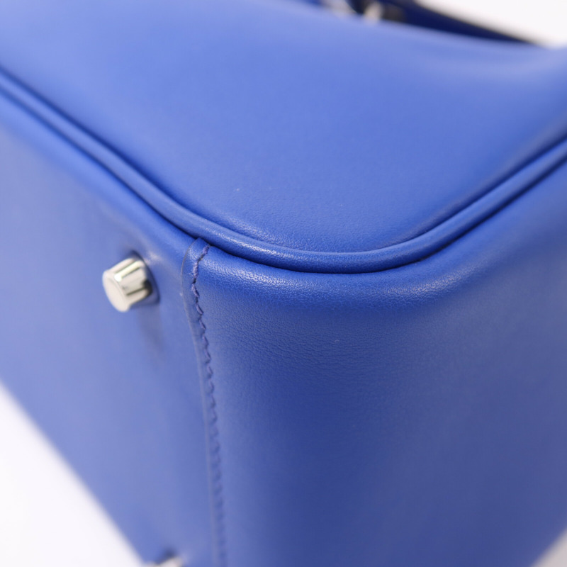 HERMES Swift皮革Mini Lindy銀扣手挽肩背兩用袋Bleu Royal/Menthe-10