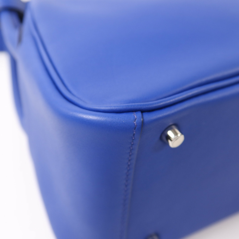 HERMES Swift皮革Mini Lindy銀扣手挽肩背兩用袋Bleu Royal/Menthe-11