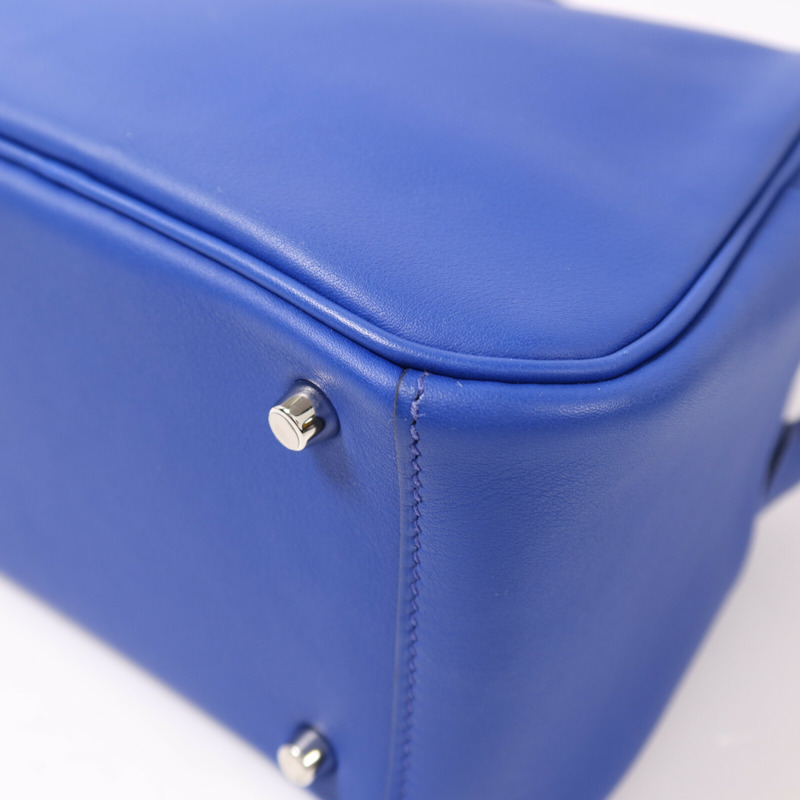 HERMES Swift皮革Mini Lindy銀扣手挽肩背兩用袋Bleu Royal/Menthe-12
