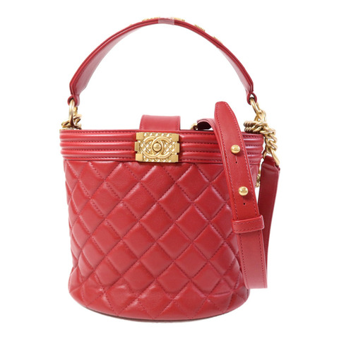 CHANEL 羊皮皮革Bucket Bag金扣鏈帶手挽肩背兩用袋