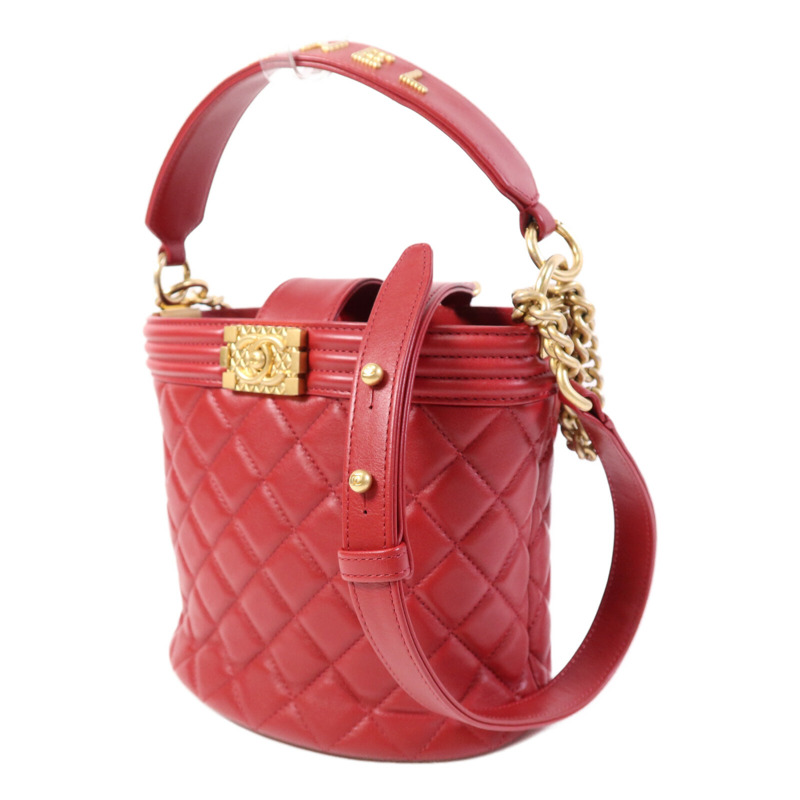 CHANEL 羊皮皮革Bucket Bag金扣鏈帶手挽肩背兩用袋-2