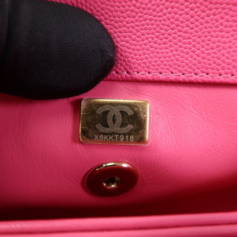 CHANEL 牛皮皮革Coco Handle金扣鏈帶手挽肩背兩用袋-7