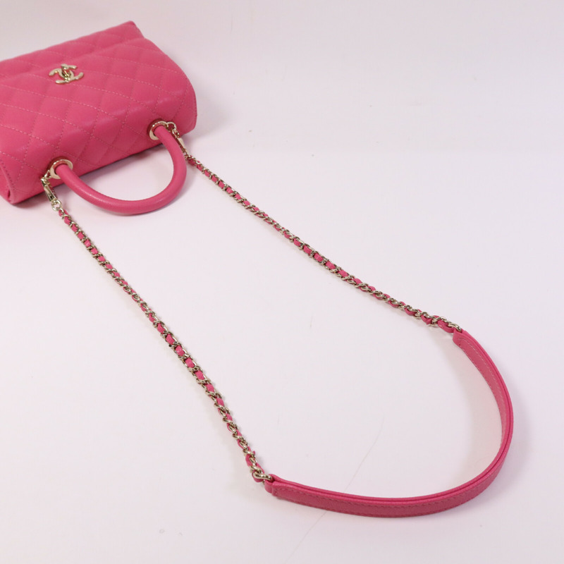 CHANEL 牛皮皮革Coco Handle金扣鏈帶手挽肩背兩用袋-8