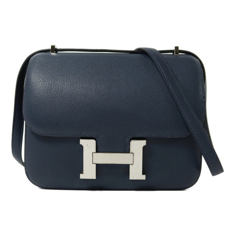 HERMES Evercolor皮革Constance Mini銀扣肩背袋Bleu de Malte