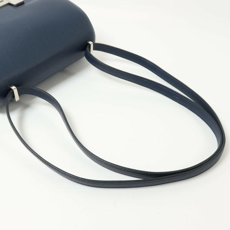 HERMES Evercolor皮革Constance Mini銀扣肩背袋Bleu de Malte-7