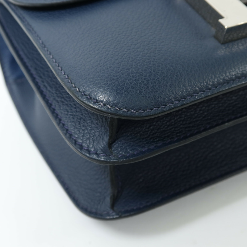 HERMES Evercolor皮革Constance Mini銀扣肩背袋Bleu de Malte-8