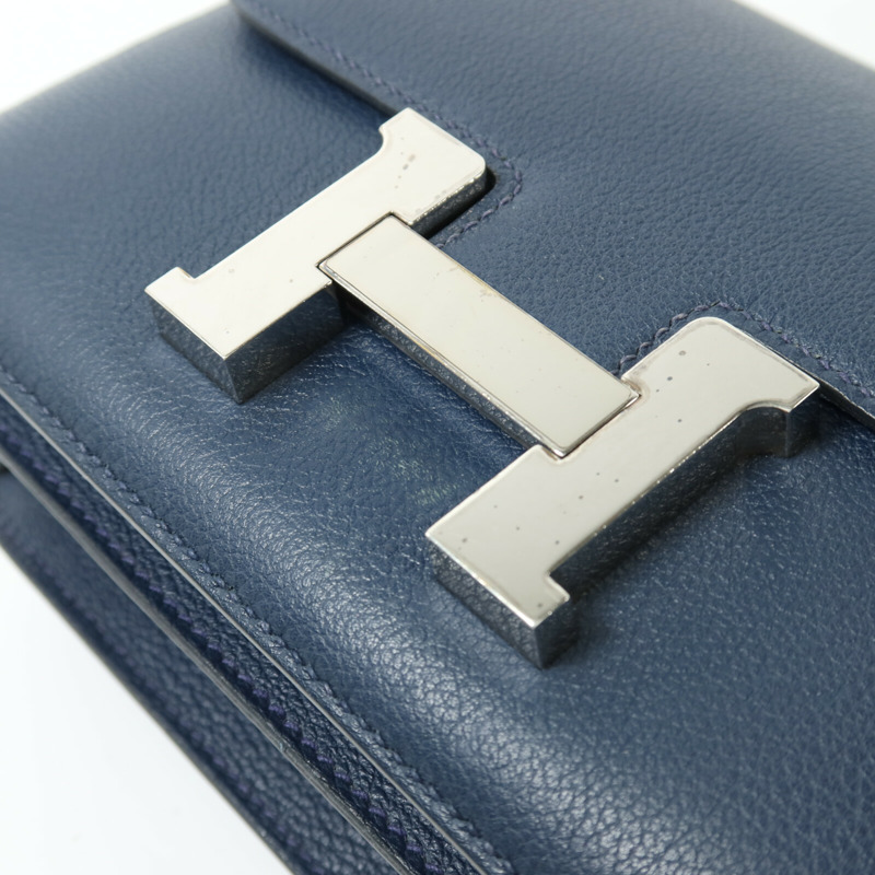 HERMES Evercolor皮革Constance Mini銀扣肩背袋Bleu de Malte-12