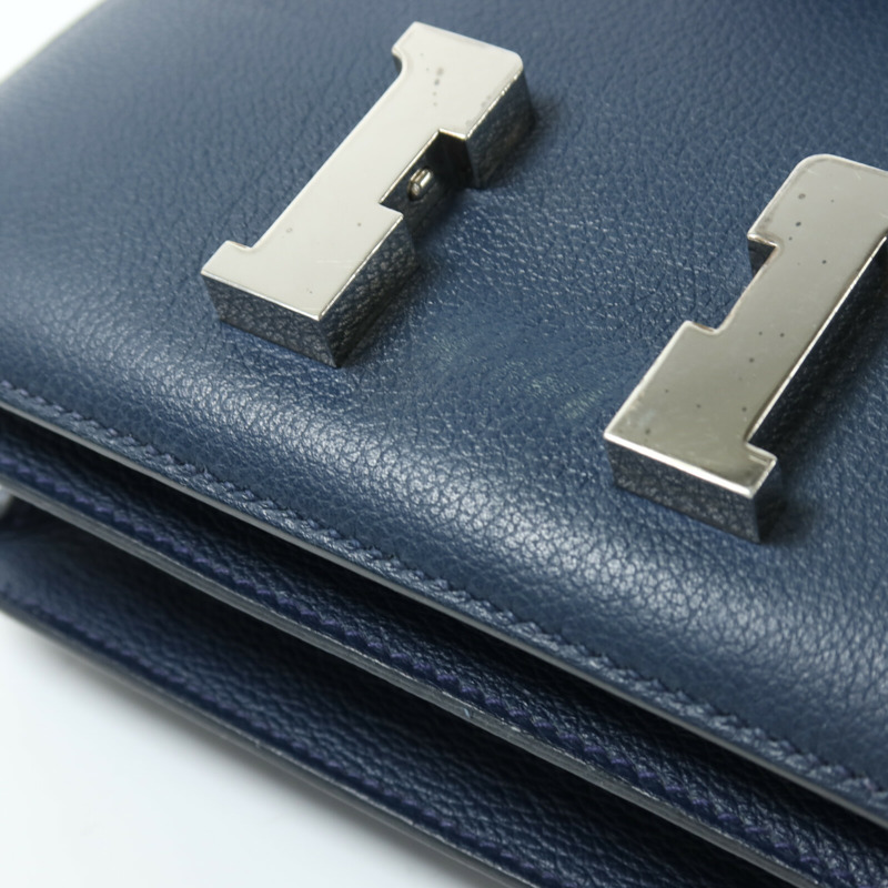 HERMES Evercolor皮革Constance Mini銀扣肩背袋Bleu de Malte-13