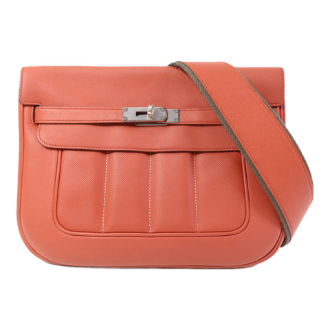 HERMES Evercolour皮革Berline 28銀扣肩背袋Sanguine