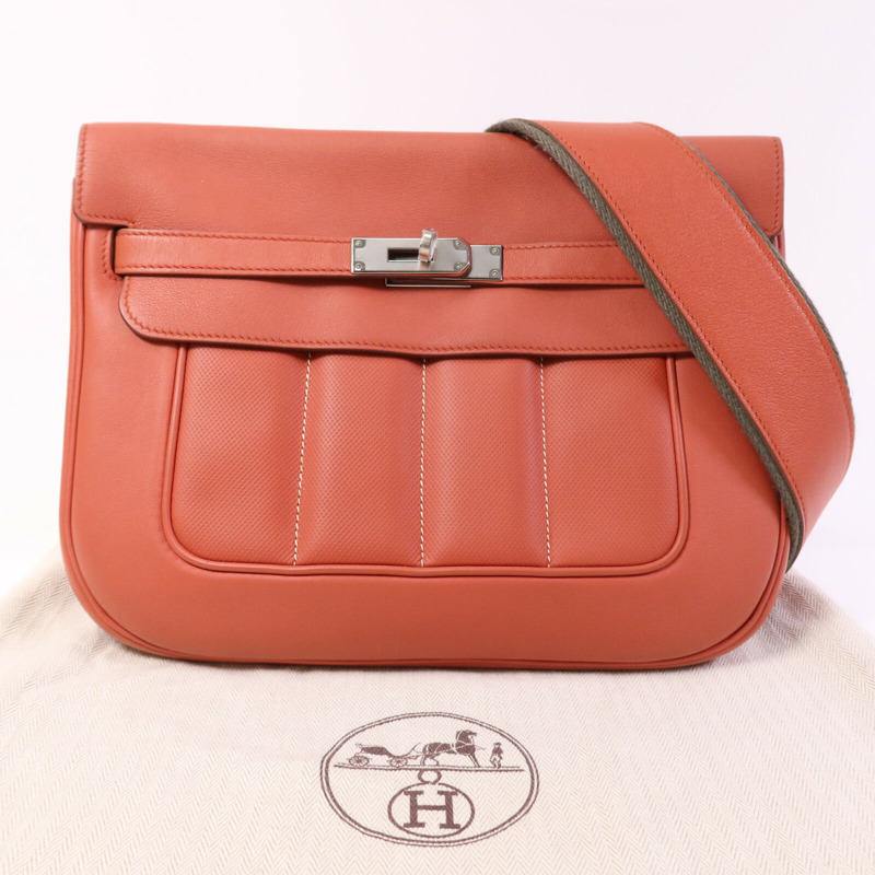 HERMES Evercolour皮革Berline 28銀扣肩背袋Sanguine-9