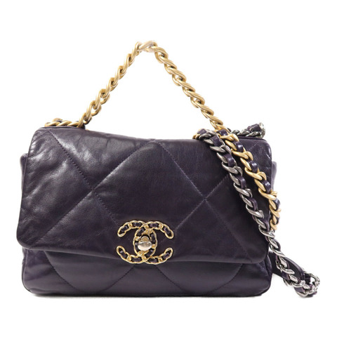 CHANEL 牛皮皮革Chanel 19 Small金扣鏈帶手挽肩背兩用袋
