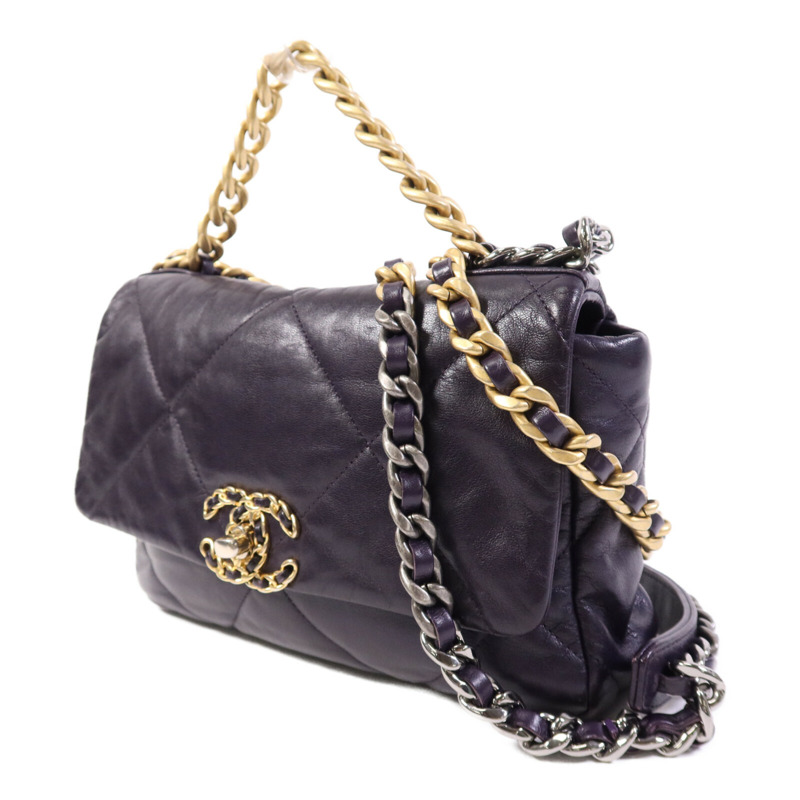 CHANEL 牛皮皮革Chanel 19 Small金扣鏈帶手挽肩背兩用袋-2