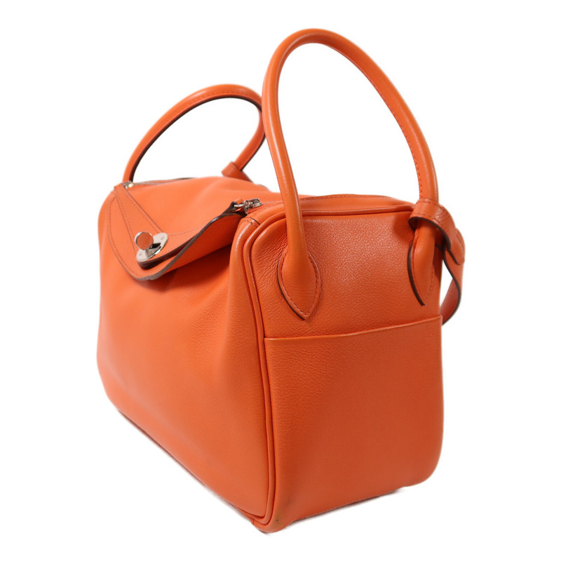 HERMES Evercolor皮革Lindy 26銀扣手挽肩背兩用袋Orange Poppy-2