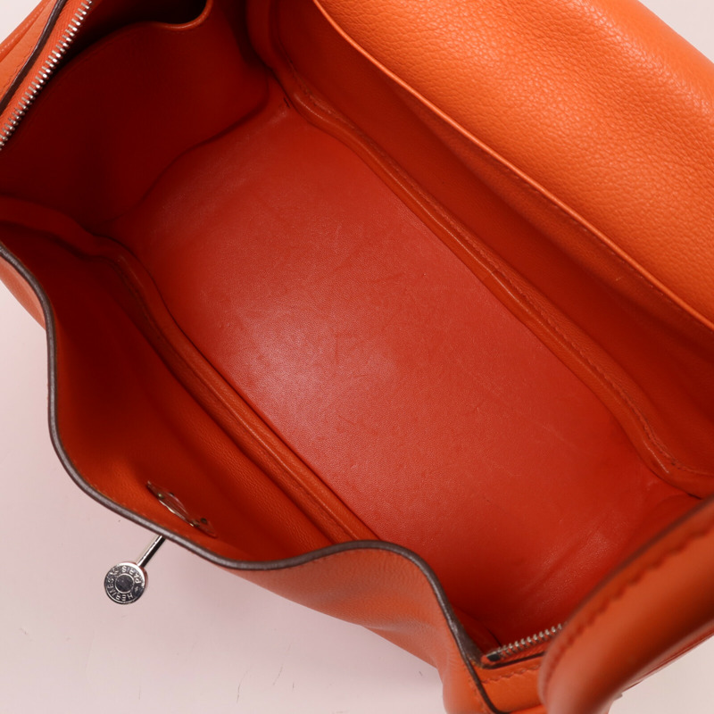 HERMES Evercolor皮革Lindy 26銀扣手挽肩背兩用袋Orange Poppy-4