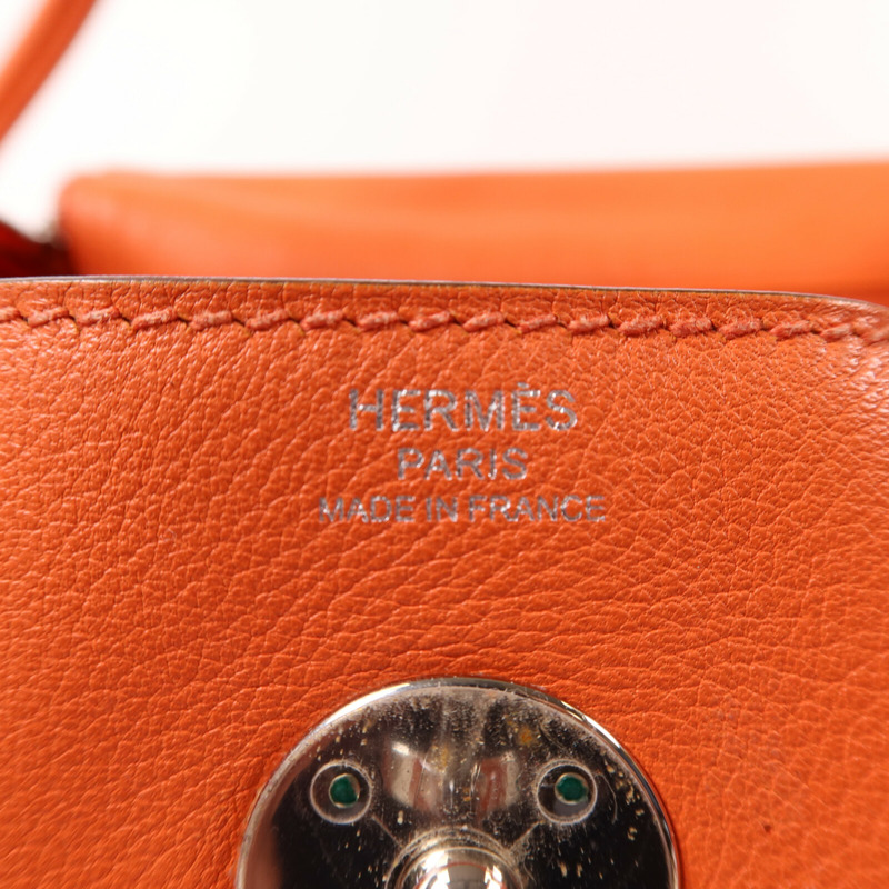 HERMES Evercolor皮革Lindy 26銀扣手挽肩背兩用袋Orange Poppy-5