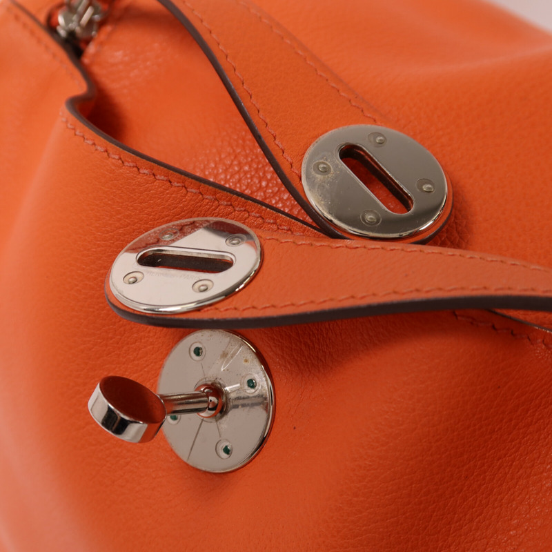 HERMES Evercolor皮革Lindy 26銀扣手挽肩背兩用袋Orange Poppy-7