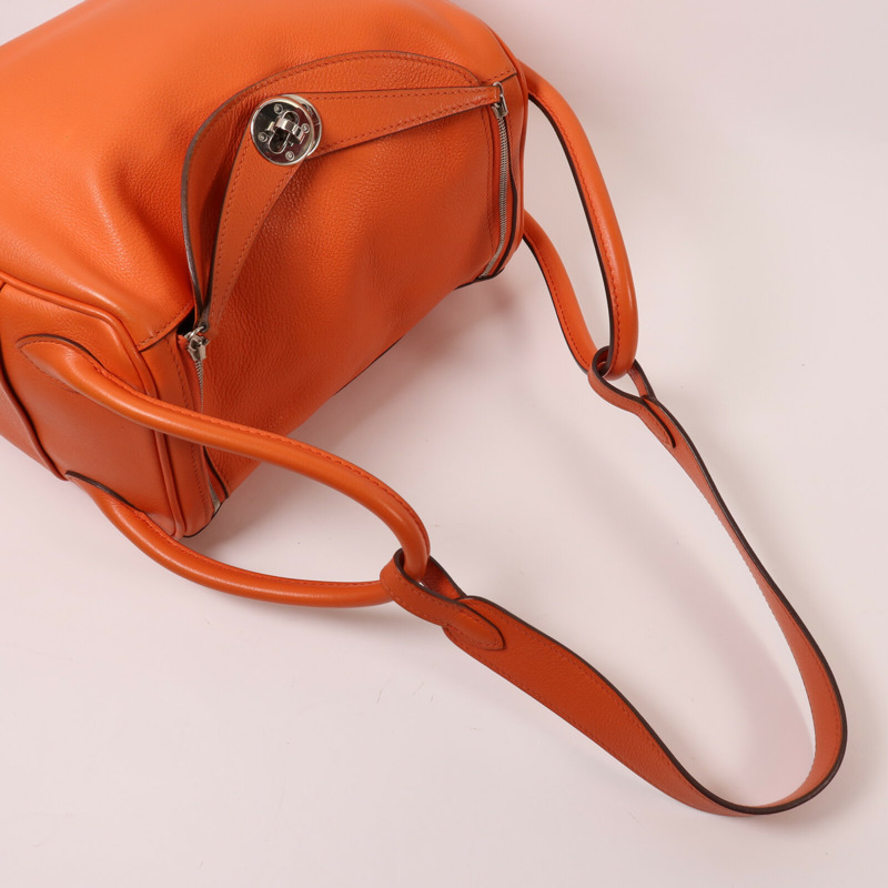 HERMES Evercolor皮革Lindy 26銀扣手挽肩背兩用袋Orange Poppy-8