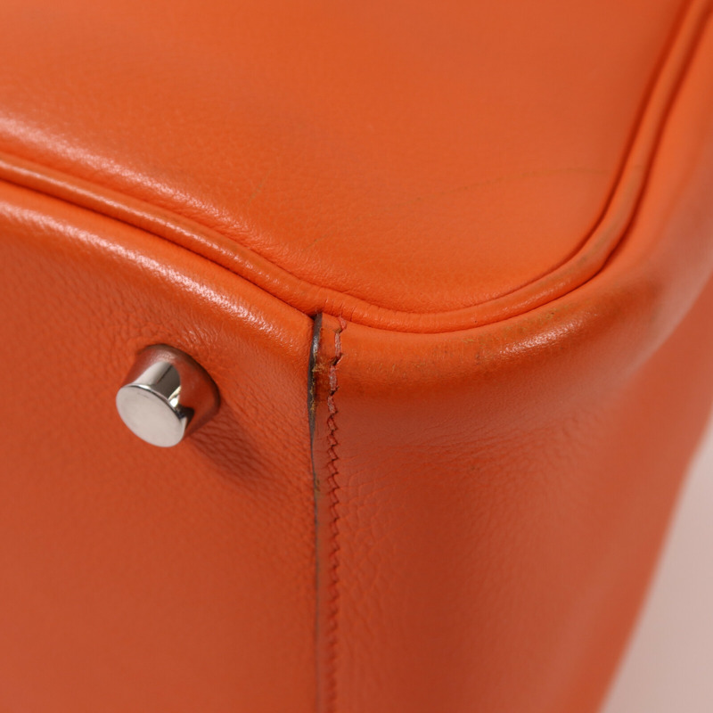 HERMES Evercolor皮革Lindy 26銀扣手挽肩背兩用袋Orange Poppy-12