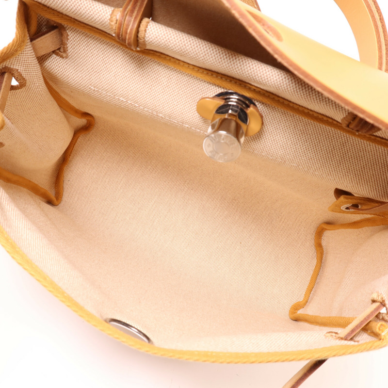 HERMES 帆布Herbag PM銀扣手挽肩背兩用袋Beige-5