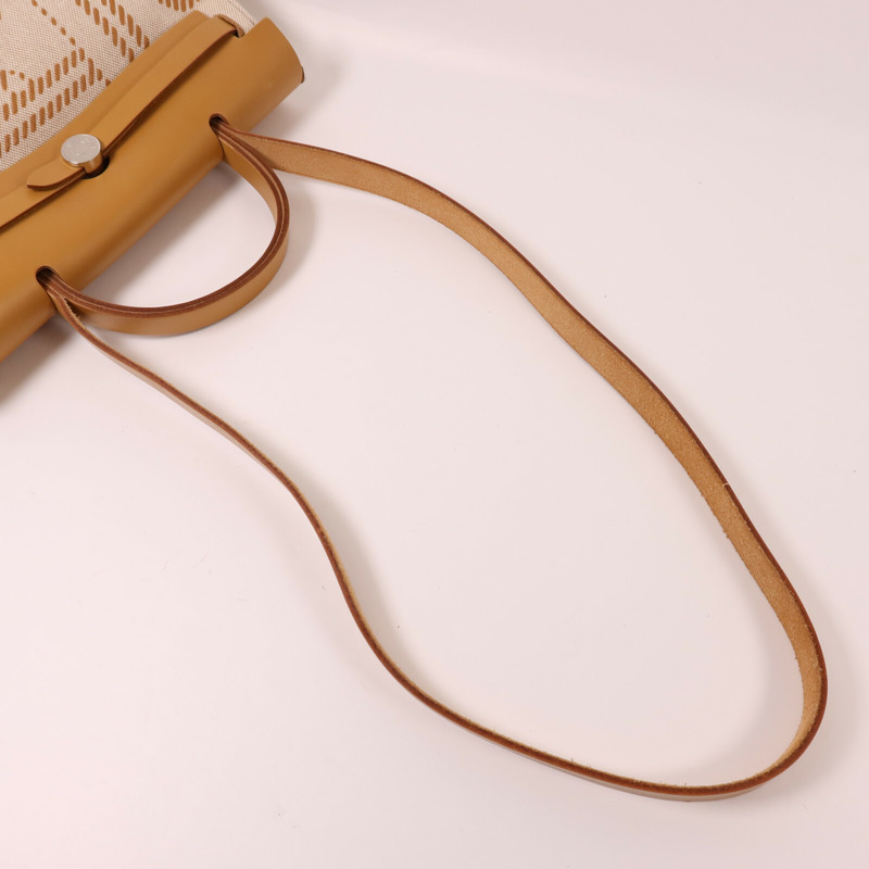 HERMES 帆布Herbag PM銀扣手挽肩背兩用袋Beige-9