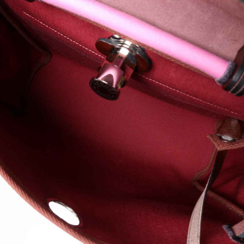 HERMES 帆布/Vache Hunter皮革Herbag PM銀扣手挽肩背兩用袋Bubble Gum/Rough H-4