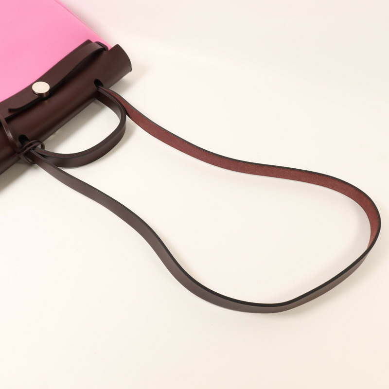 HERMES 帆布/Vache Hunter皮革Herbag PM銀扣手挽肩背兩用袋Bubble Gum/Rough H-8