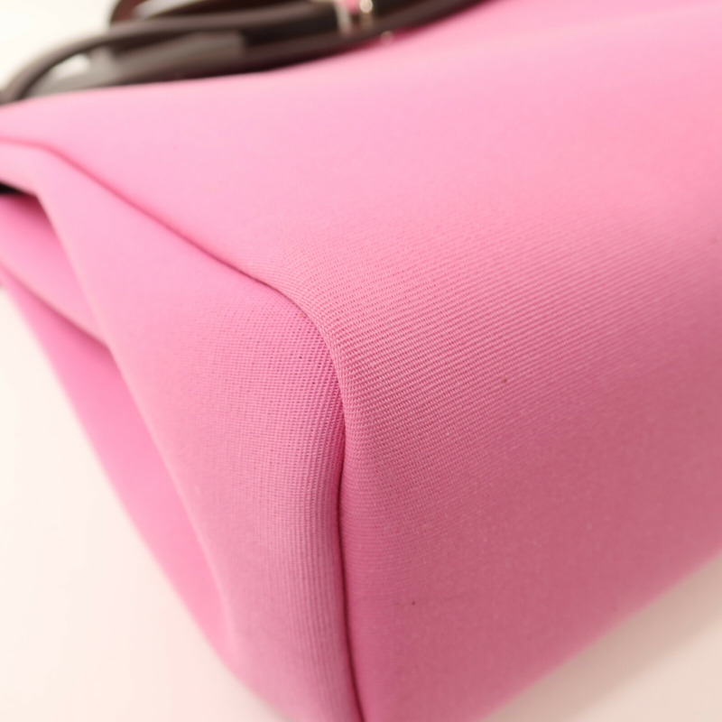 HERMES 帆布/Vache Hunter皮革Herbag PM銀扣手挽肩背兩用袋Bubble Gum/Rough H-10