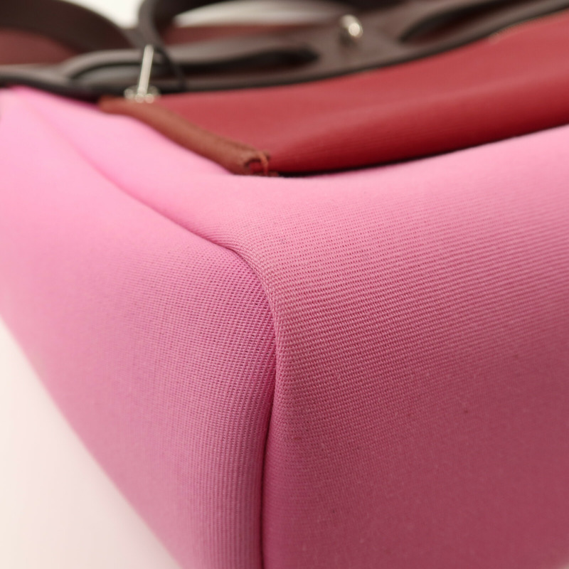 HERMES 帆布/Vache Hunter皮革Herbag PM銀扣手挽肩背兩用袋Bubble Gum/Rough H-12