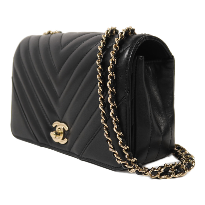 CHANEL 牛皮皮革Chain Shoulder金扣鏈帶肩背袋-2