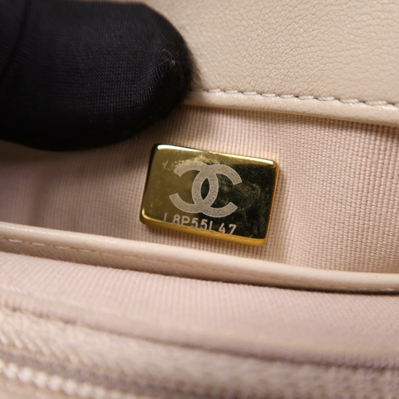 CHANEL 牛皮皮革Chain Shoulder金扣肩背袋-7