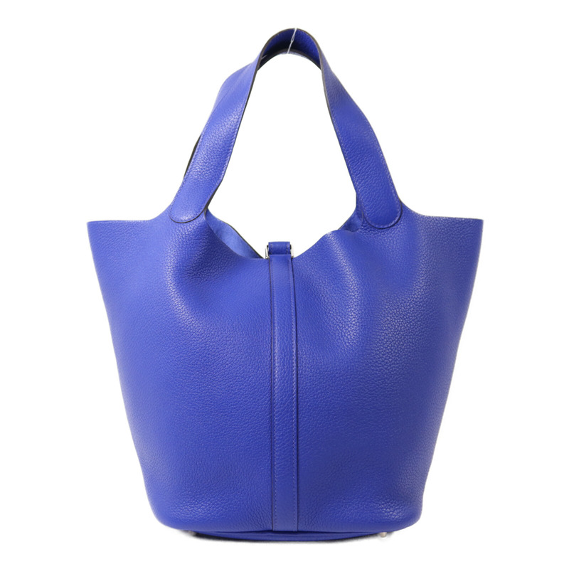 HERMES Clemence皮革Picotin GM銀扣手挽袋Bleu Electrique-1