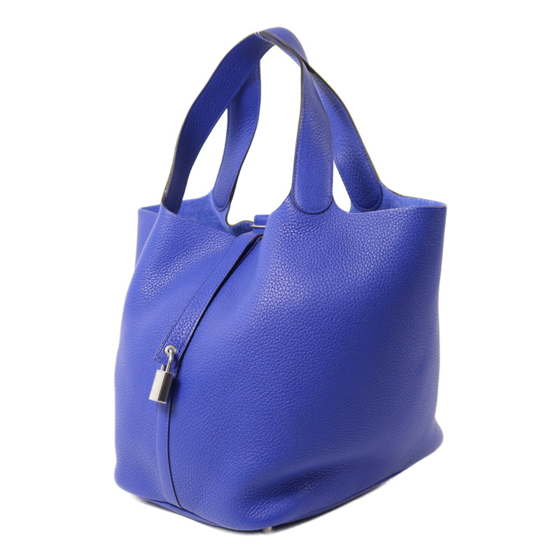 HERMES Clemence皮革Picotin GM銀扣手挽袋Bleu Electrique-2