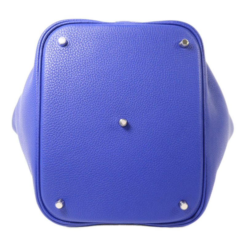 HERMES Clemence皮革Picotin GM銀扣手挽袋Bleu Electrique-3