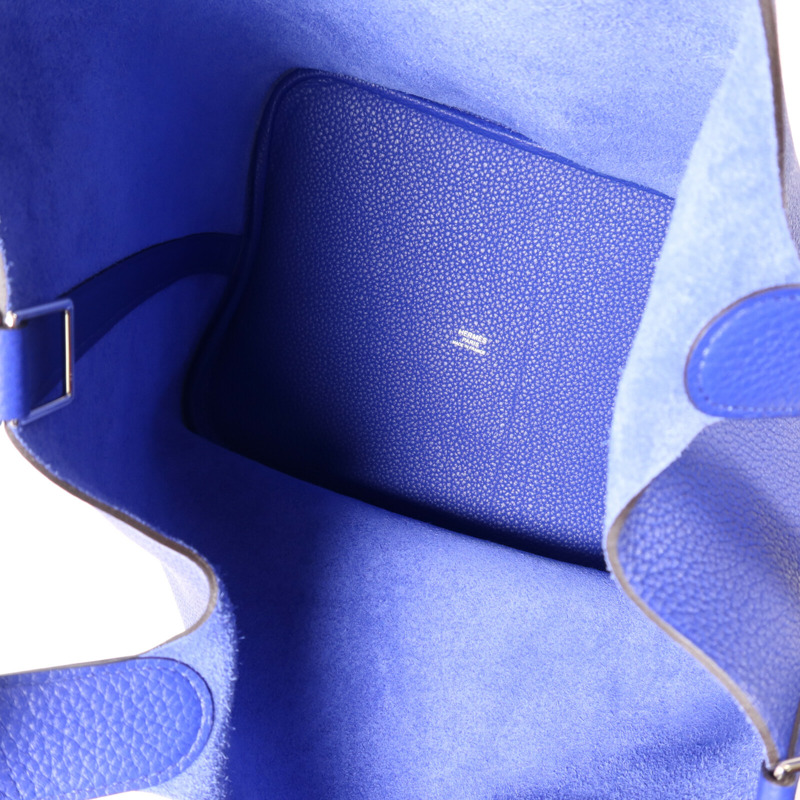 HERMES Clemence皮革Picotin GM銀扣手挽袋Bleu Electrique-4