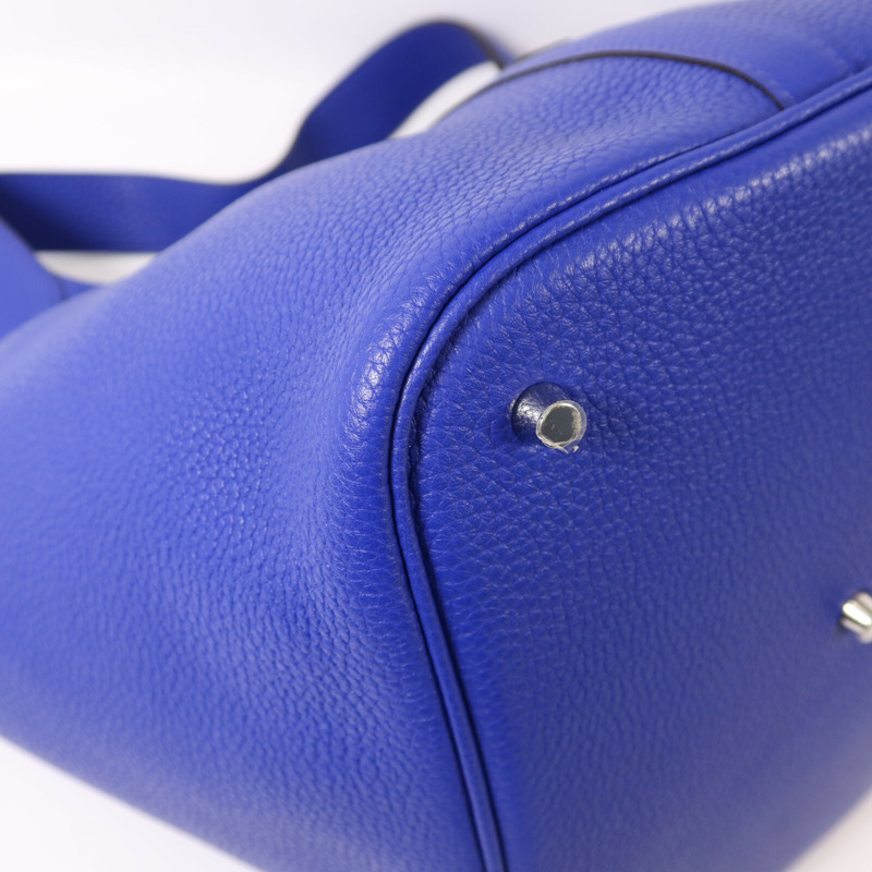 HERMES Clemence皮革Picotin GM銀扣手挽袋Bleu Electrique-10