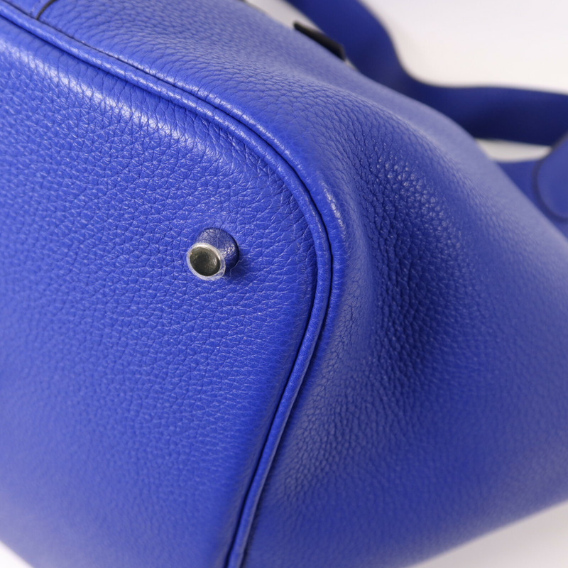 HERMES Clemence皮革Picotin GM銀扣手挽袋Bleu Electrique-11